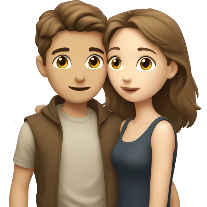 A pale brunette boy and a pale brown-haired girl kissing emoji