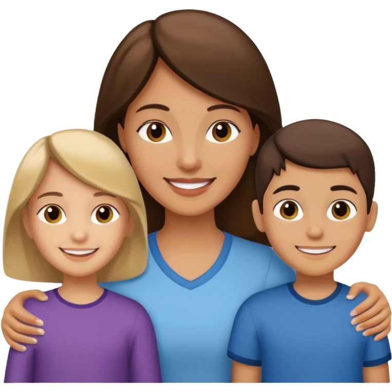 a woman with two children, a 7-year-old boy and a 13-year-old girl emoji