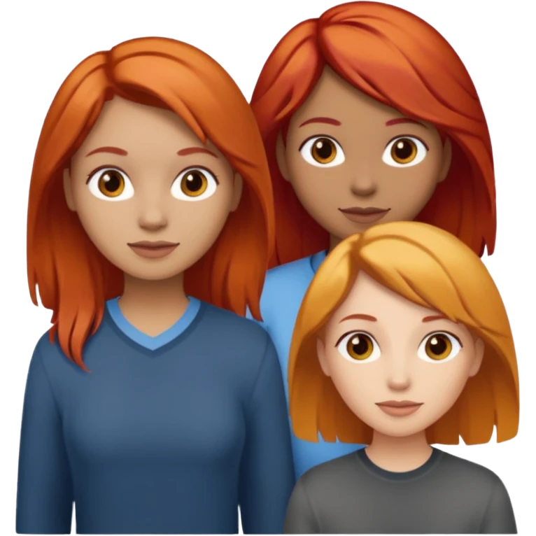 Can you create an image of 3 friends together one with red bright hair light skin one the other with brown hair with some blonde highlights in the hair fair skin the last one with light brown a tint of orange hair emoji