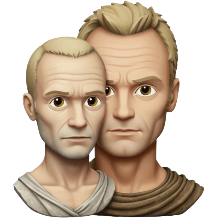 Cinematic realistic ultra HD - musician Sting leaning against a antique stone sculpture emoji