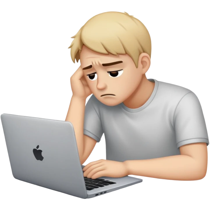 Create an emoji of a tired person sitting at a laptop, looking exhausted and frustrated. They have slouched posture, representing overwork and burnout. emoji