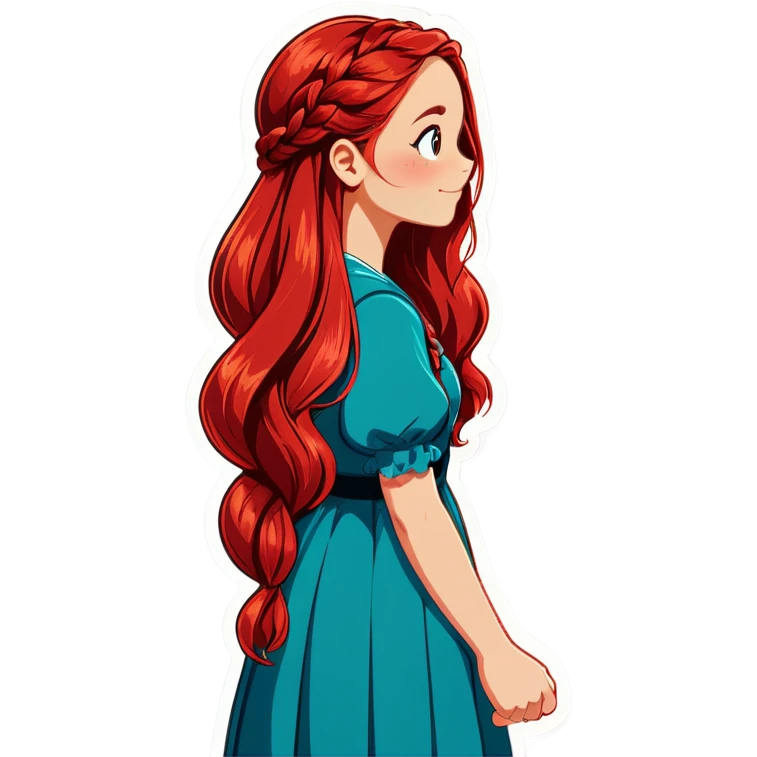 Girl with long red hair one side braide  emoji