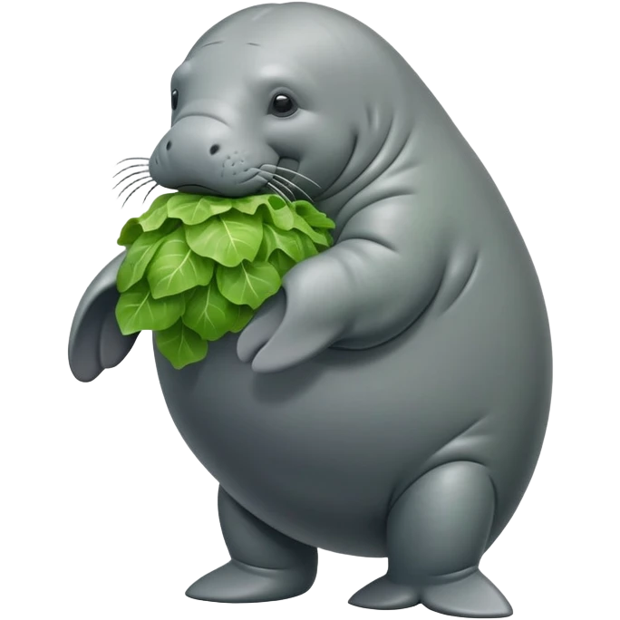 Cinematic realistic full body side view of a manatee holding a head of lettuce  emoji