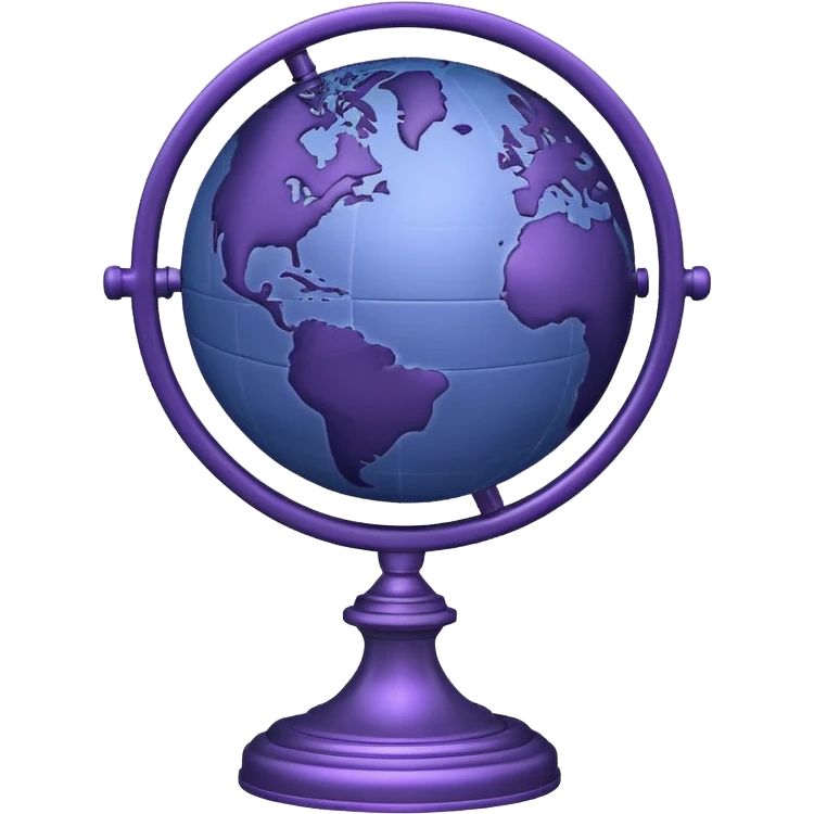 Realistic globe on a stand in muted purple tones with dark blue emoji