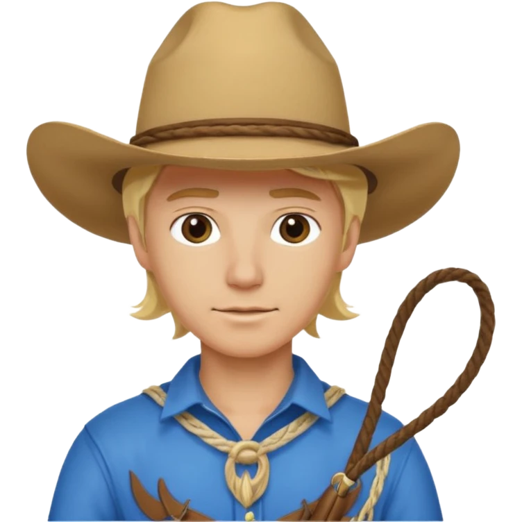 Cowboy blonde hair with blue hat and lasso emoji