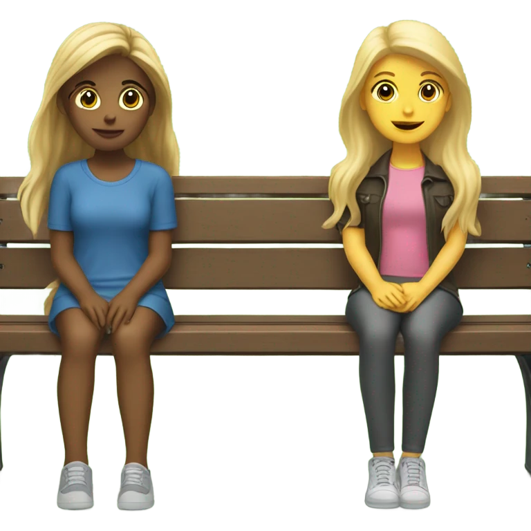 Girl with brown hair and other girl with blonde hair sitting on a bench  emoji