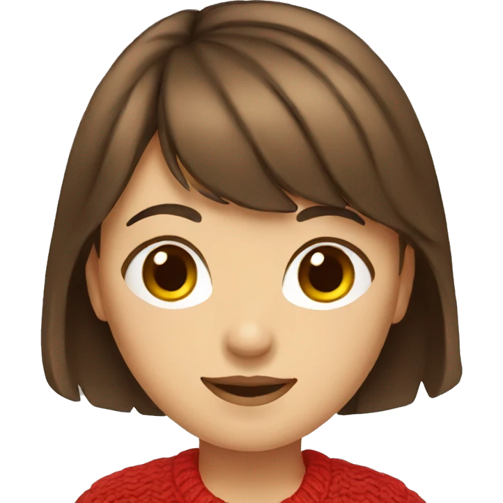 Girl with brown hair and bangs wearing a red cardigan. emoji