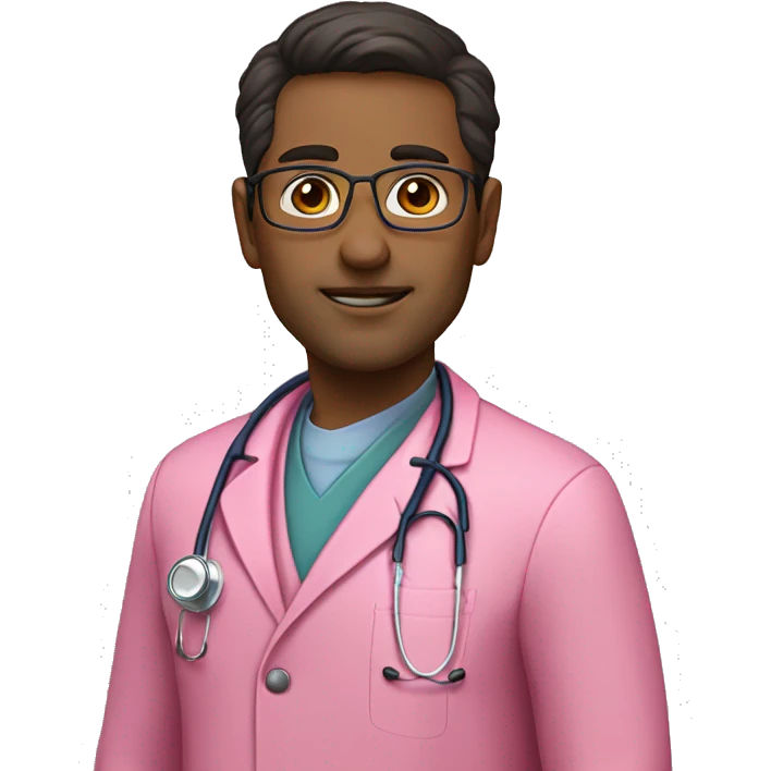 Dark brown hair doctor with eyeglasses with pink coat and pink stethoscope emoji