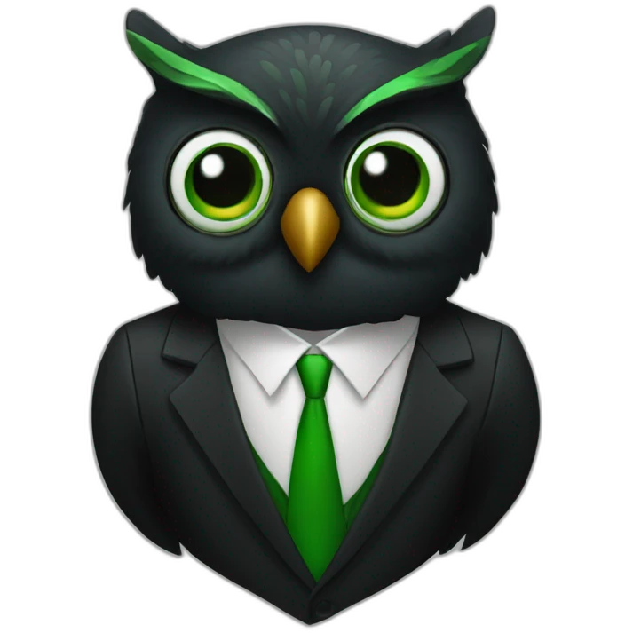 tada party black and green owl in a suit emoji