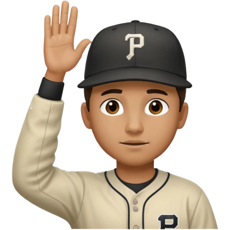 Baseball player, hand to head salute, hat with P, black under eye emoji