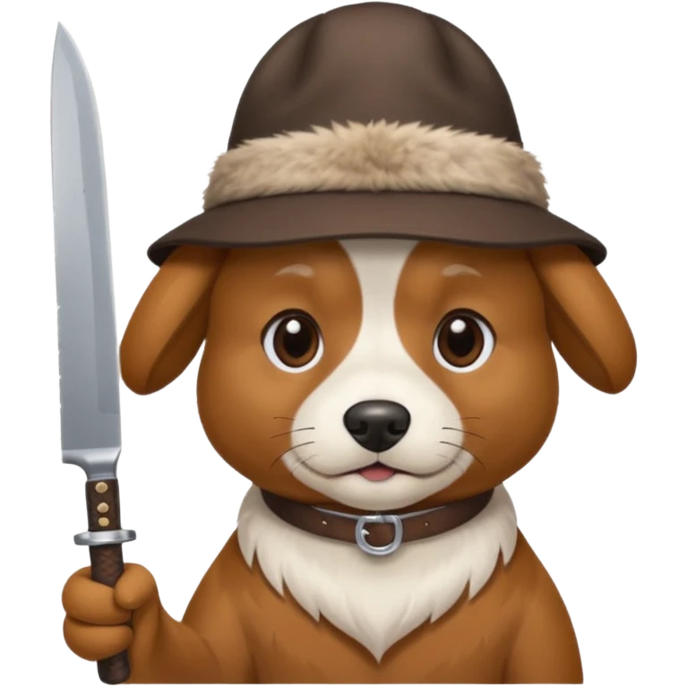 Make a dog with a white point hat on with a knife emoji