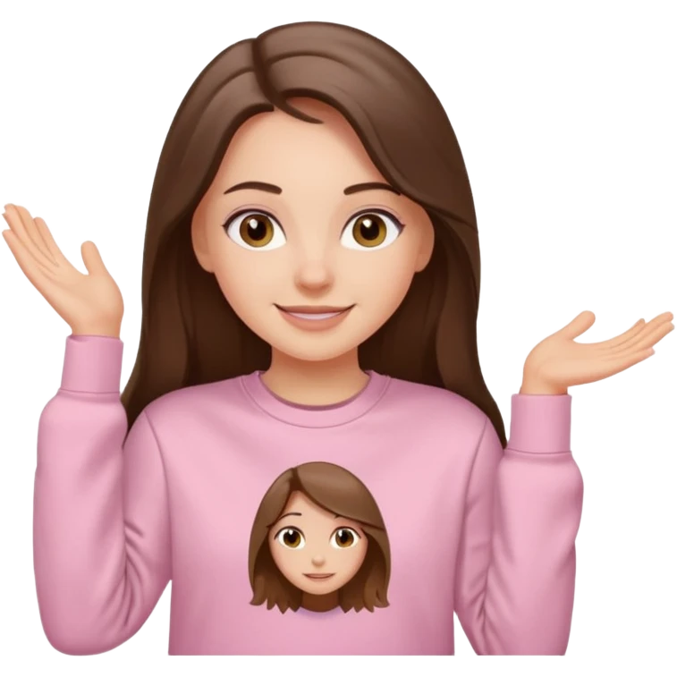 happy white long brunette hair girl with hazel eyes and in light pink USC sweatshirt emoji