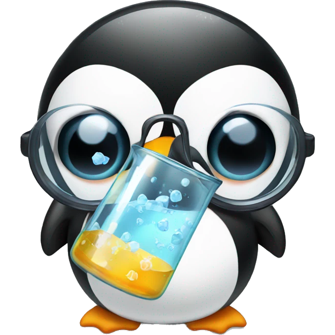Penguin holding a science glass  emoji