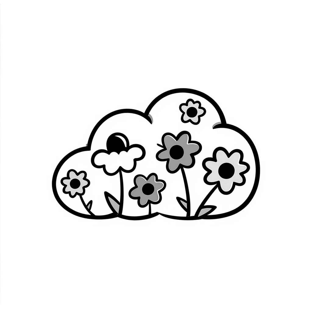 Hand-drawn cloud made of simple flower doodles emoji
