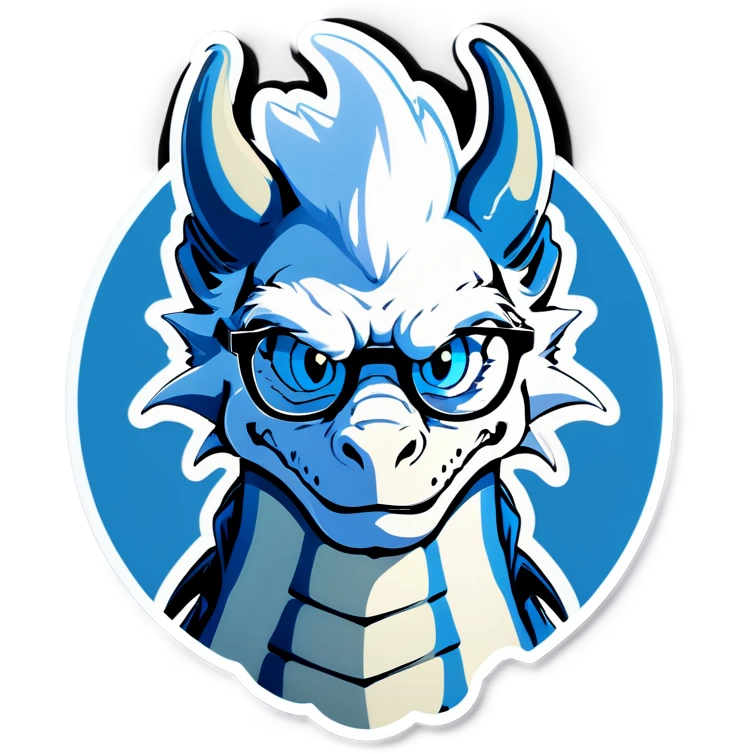 Old white Dragon with blue eyes wearing glasses emoji