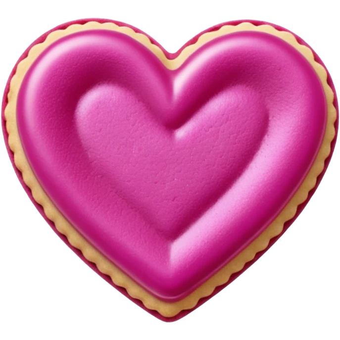 Realistic shortbread cookie in the shape of a heart with Fuchsia color jelly middle filling and sprinkled powder sugar on top. emoji