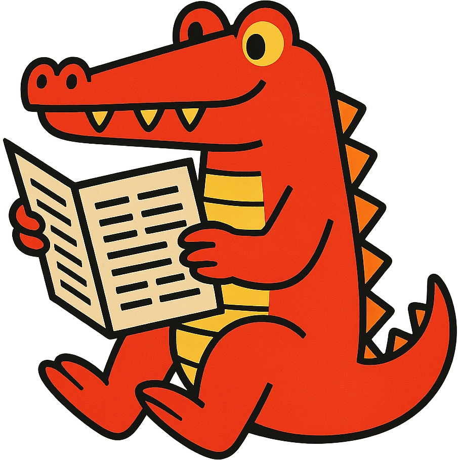 red crocodile sitting and reading a newspaper emoji