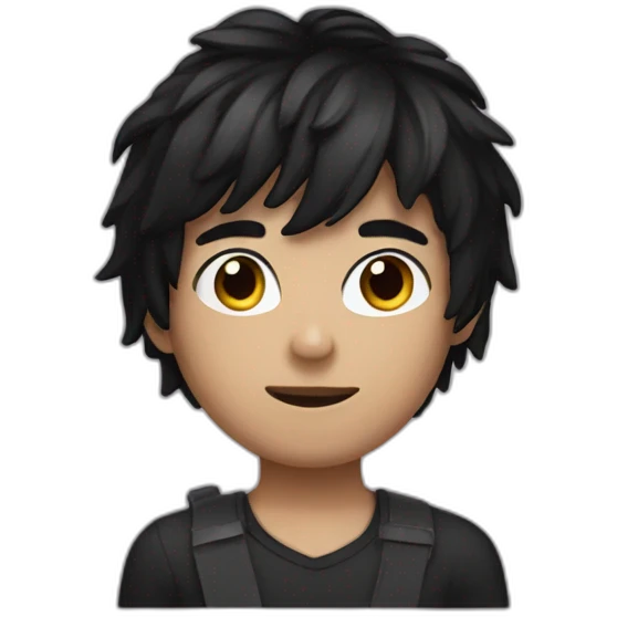 A boy with black hair wearing a mask emoji