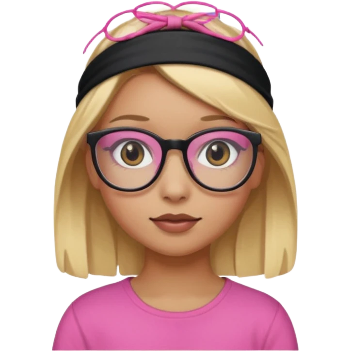 blonde girl black eyes with black headband and pink glasses light brown skin emoji