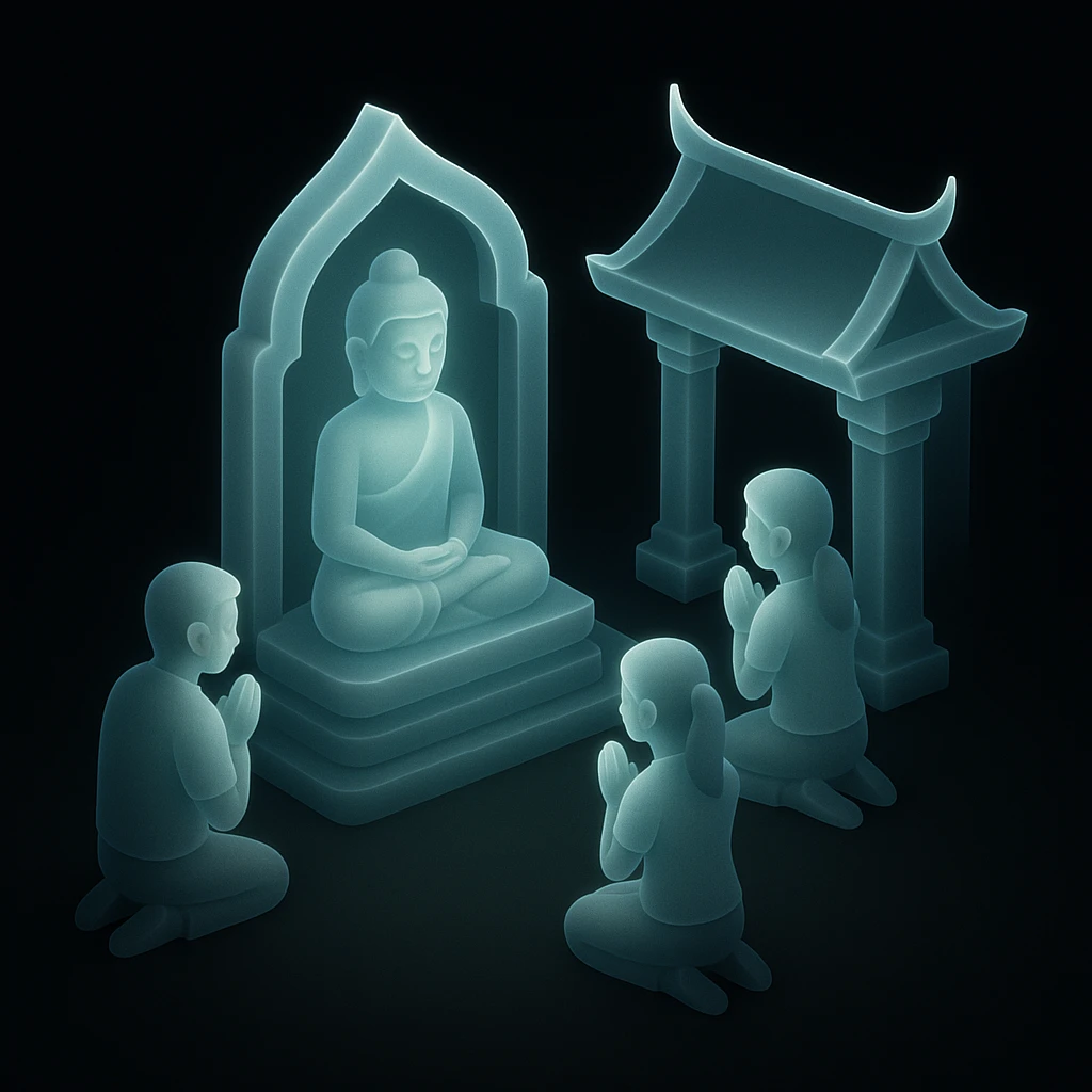 people praying in a Buddhist temple emoji