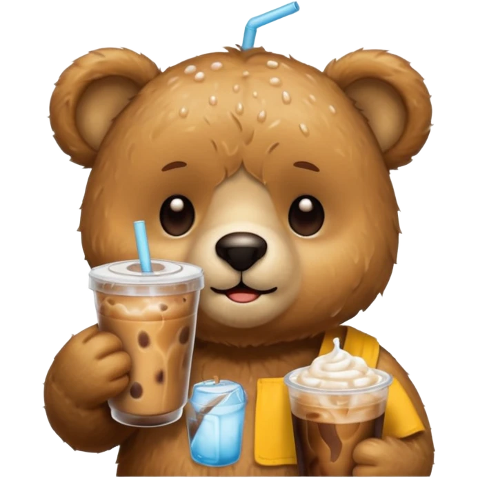 Teddy bear drinking iced coffee emoji