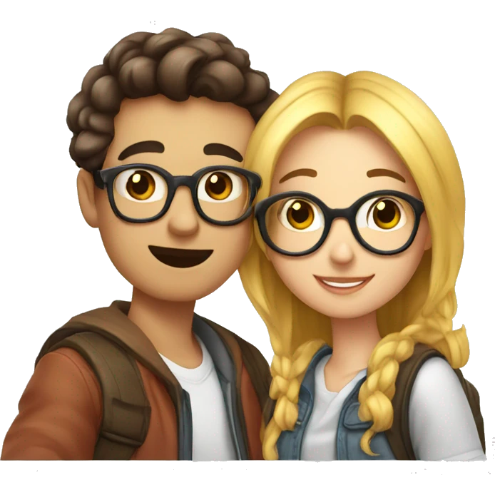 Nerd boy taking selfie with girl bestie  emoji