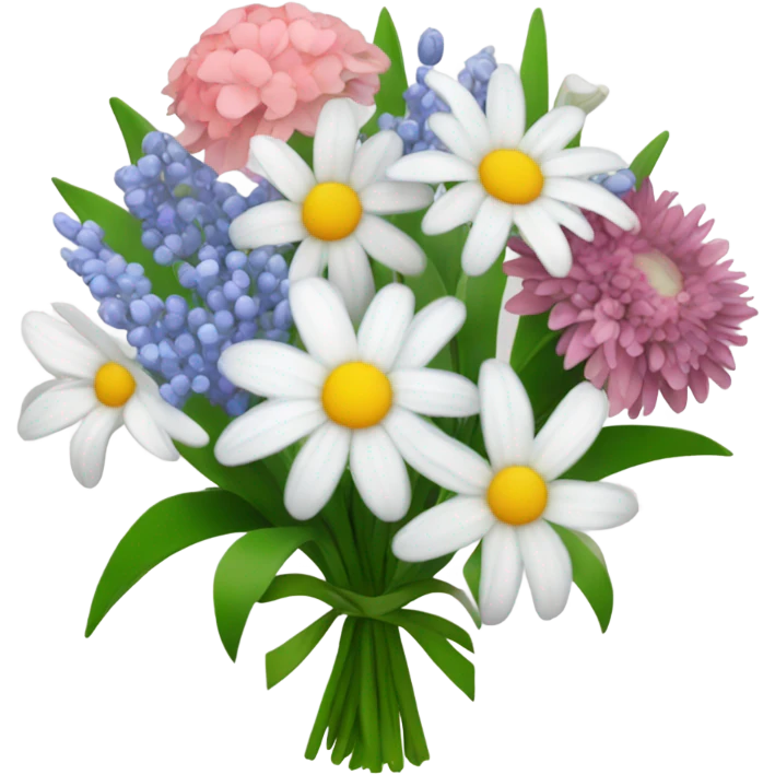 Boquet with Daisys Asters, snowdrop, lily of the valley, carnation  emoji
