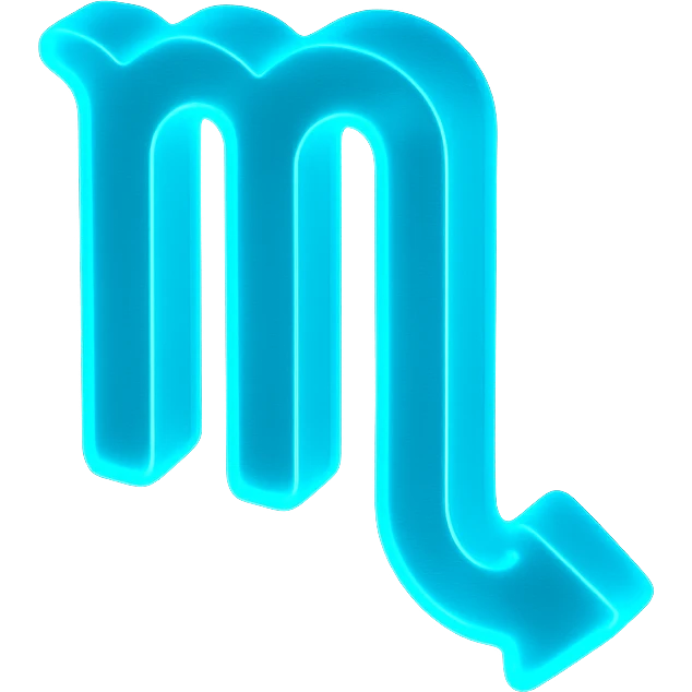 "A minimalistic glowing zodiac symbol ♏, centered on a dark cosmic background, symbol color #00d9ff, clean design, modern and luminous" emoji