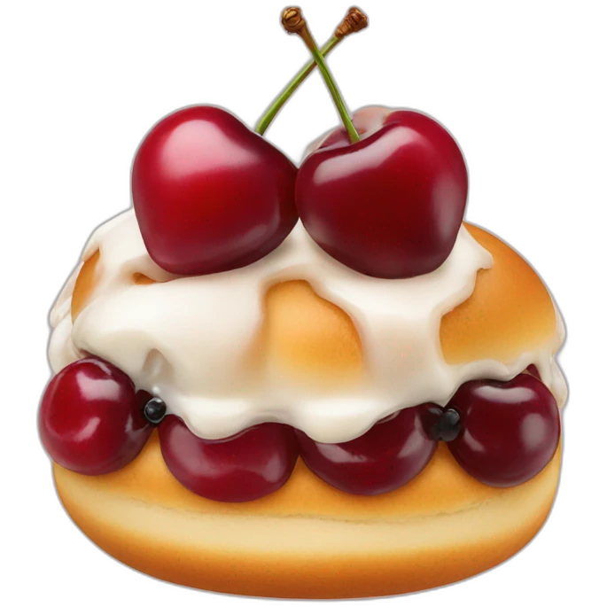 two iced buns with cherries on top emoji