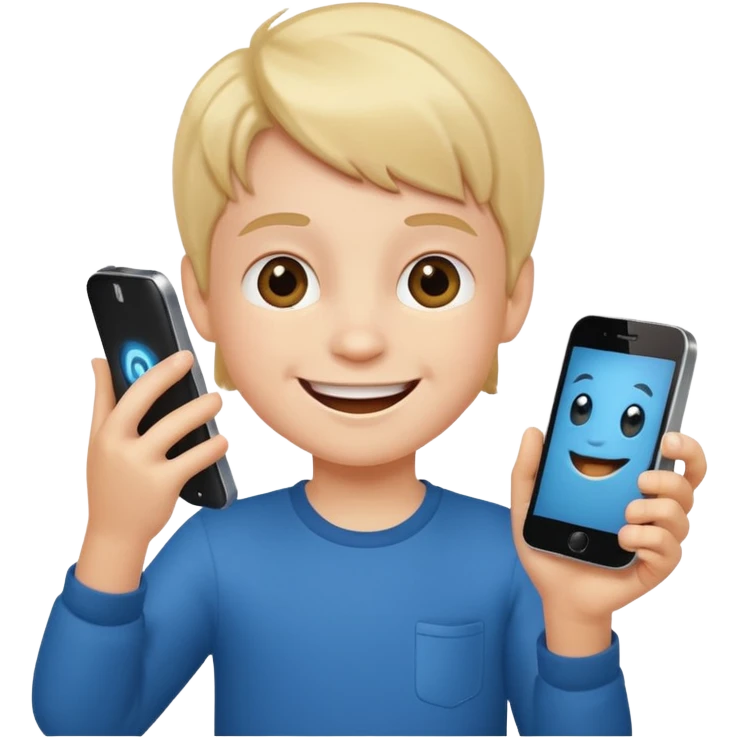 joyful little kid with a phone emoji