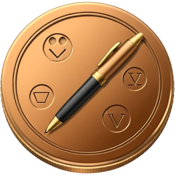 generate a token like a regular, real-life coin with an image of a pen in the middle emoji