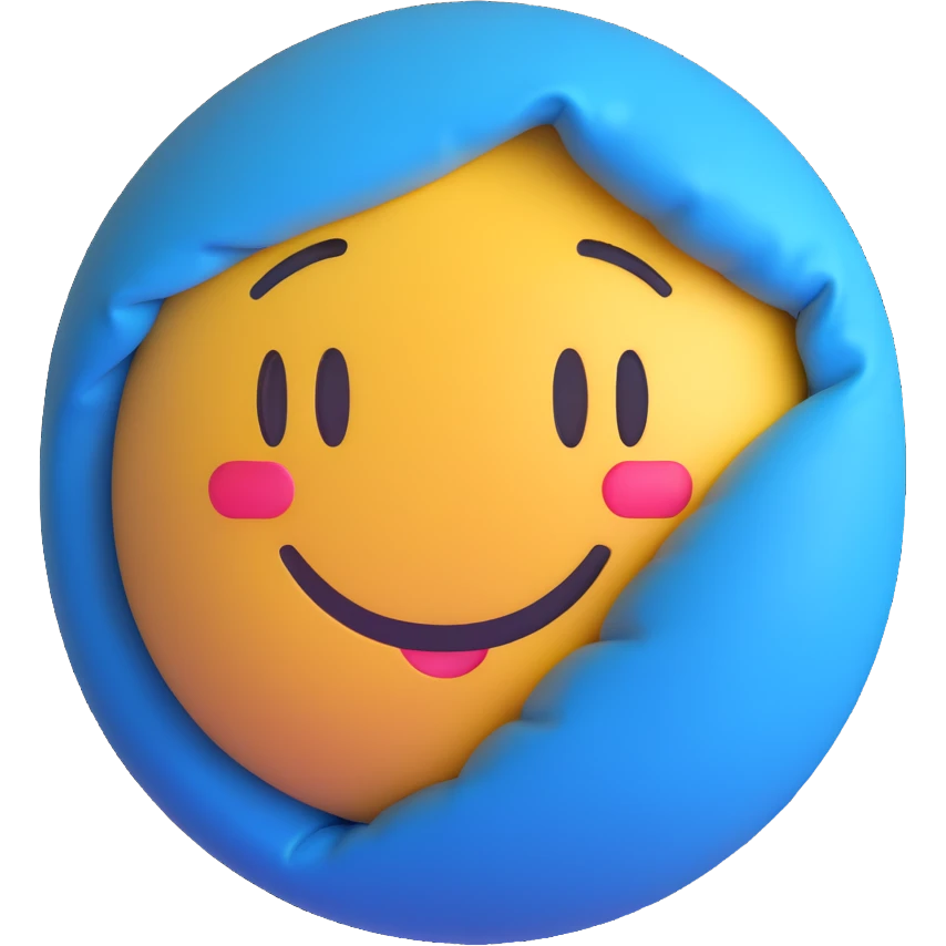 3D smiley emoji, round shape, student falling asleep in library, blue color, sleepy face emoji