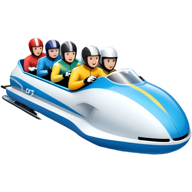 An icon featuring a sleek bobsled with athletes racing down an icy track at high speed, helmets on and bodies aligned for aerodynamics. Surrounded by icy curves, snowbanks, and a wintry mountain backdrop. Transparent background captures the thrill and precision of bobsleigh. emoji