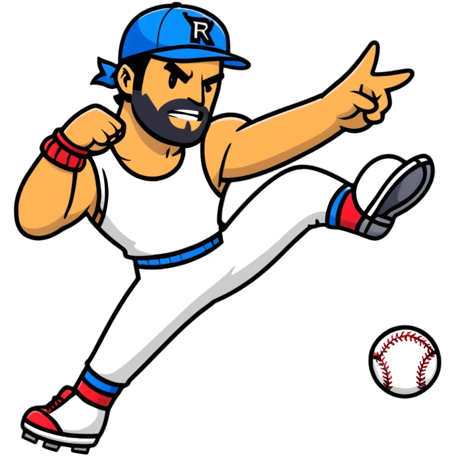 Razor Ramon from Sega WWF Mania video game in his signature pose defeating a cat in a baseball cap emoji