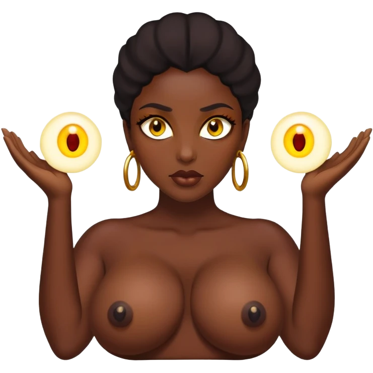 a dark skinned woman with yellow eyes and massive boobs emoji