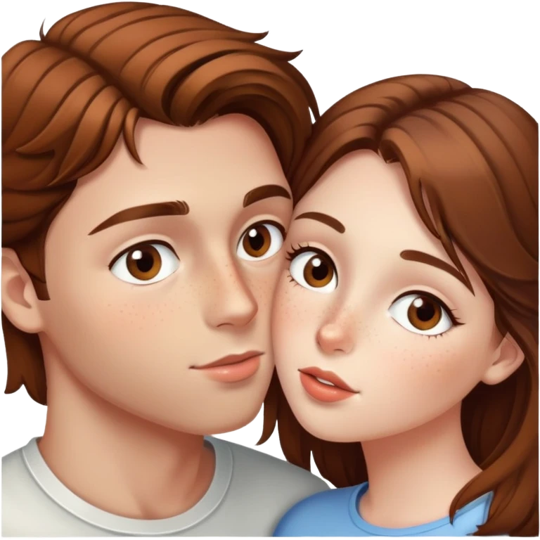 Girl with brown hair, kisses her boyfriend with hazel eyes and freckles  emoji