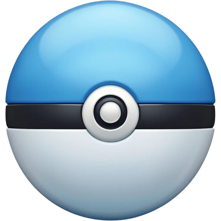 blue pokeball emoji, top half is a more saturated blue, bottom half is white, black stripe, with a white sheen, with a pearlescent finish emoji