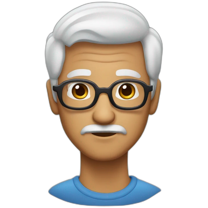 Abuelo,lentes azules, pelo corto, cejas negras y barba corta a emoji