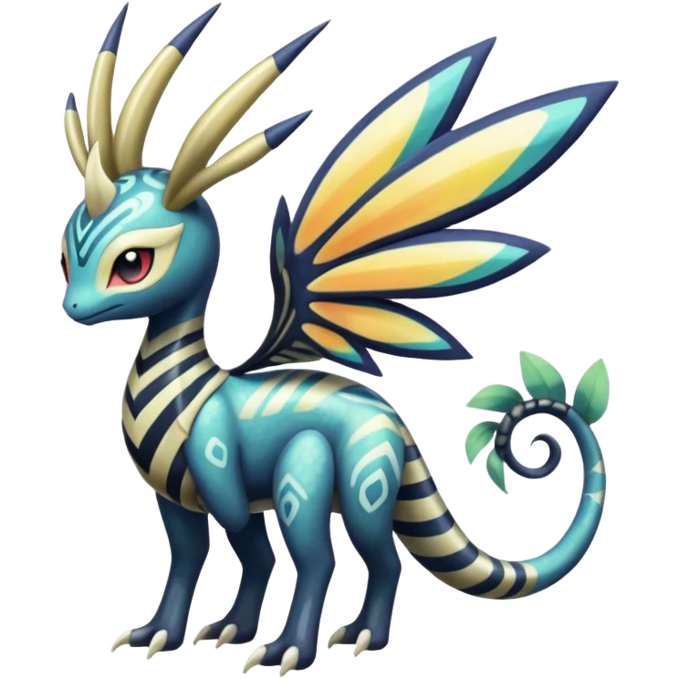 zig-zag-patterned tribal tropical hot spotted striped Meloetta-Dialga-Giratina-Noibat-Pokémon-Fakémon-fusion-hybrid-creature emoji