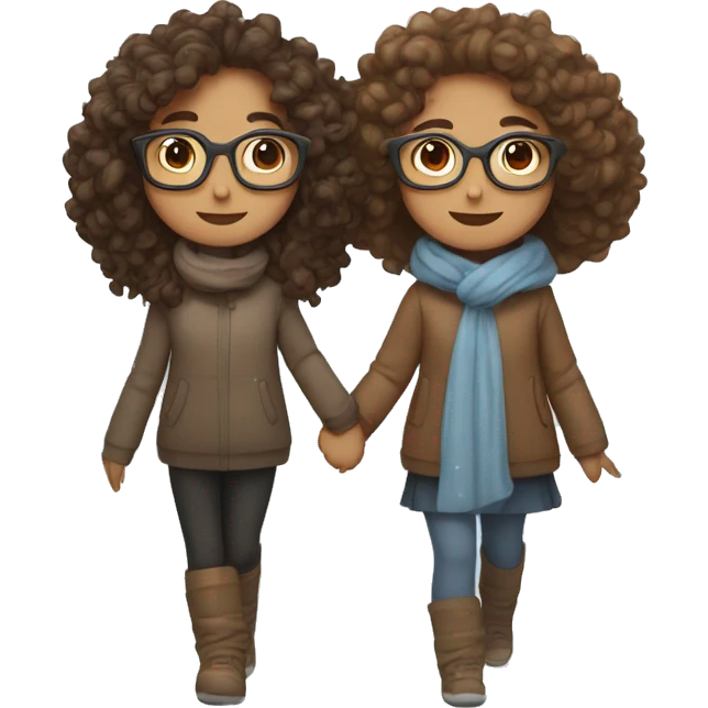 brown haired girl with glasses and brown haired girl with curly hair making snow angels holding hands  emoji