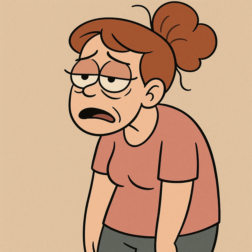 a tired mom, cartoon style, exaggerated features, slouched posture emoji