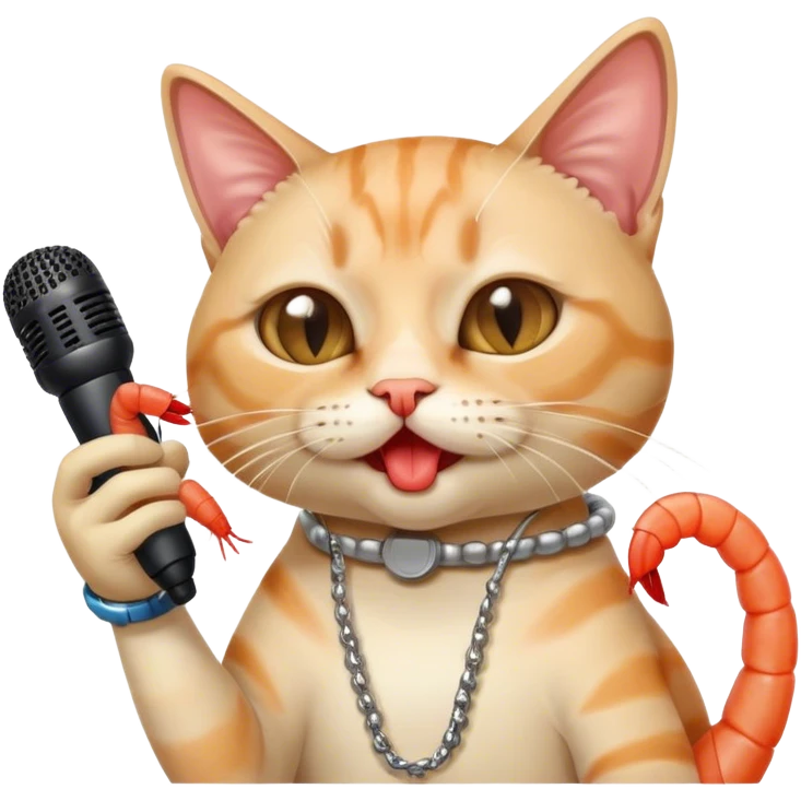 cat rapper using a shrimp as a microphone emoji
