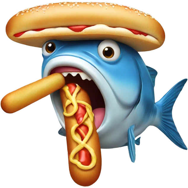 Fish eating a hotdog emoji