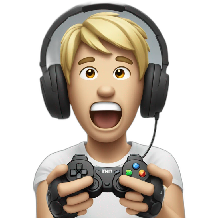 screaming gamer with a controller in his hand and a headset on his head emoji