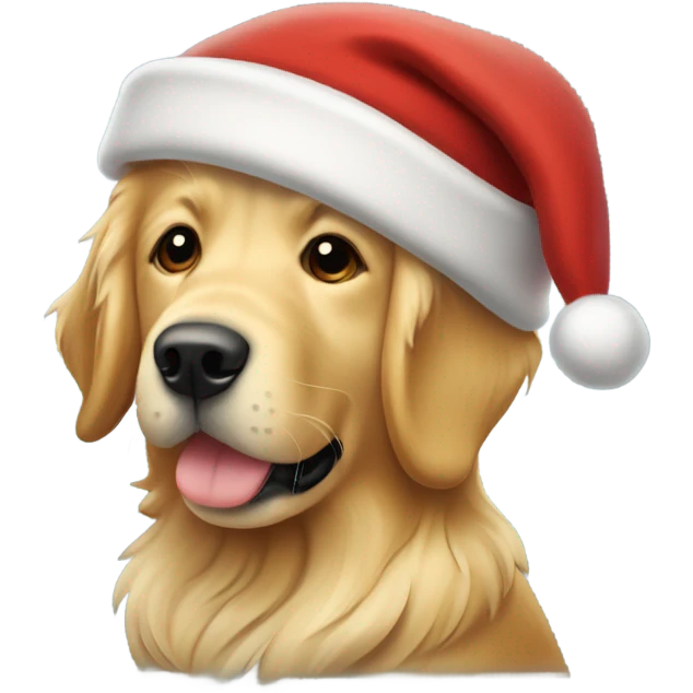 perrito golden retriever con un gorro de navidad emoji