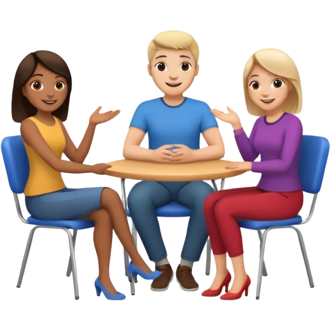 tre persone in cerchio su delle sedie che si parlano emoji