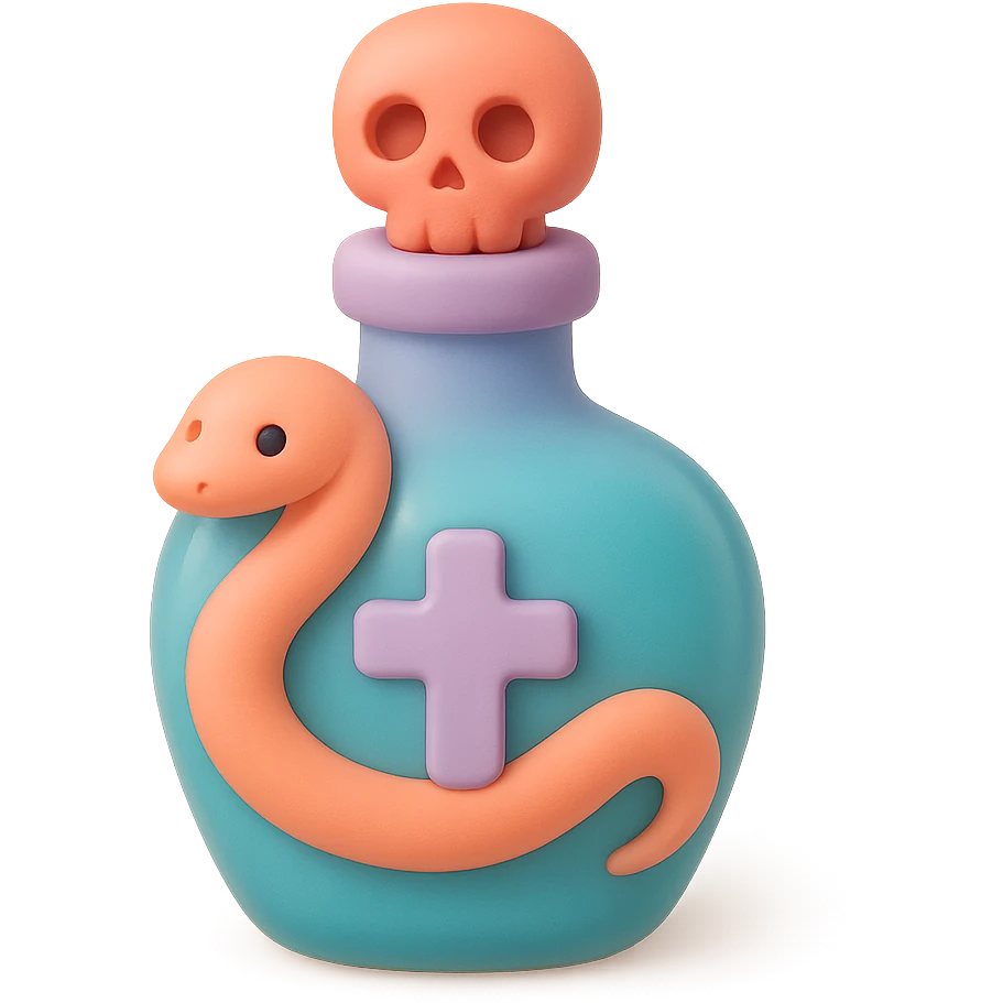 green goth potion bottle with a snake motif, soft and cute gothic look, mochi style emoji