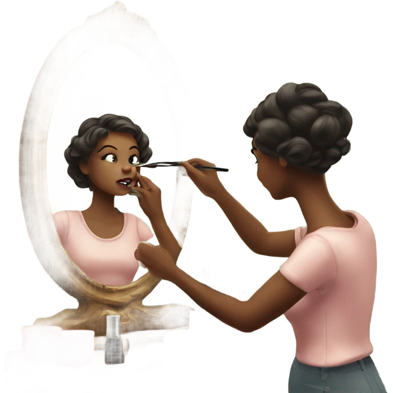 Girl putting on makeup in vintage mirror emoji