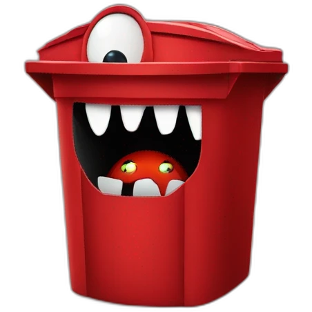 red bin monster peeking emoji