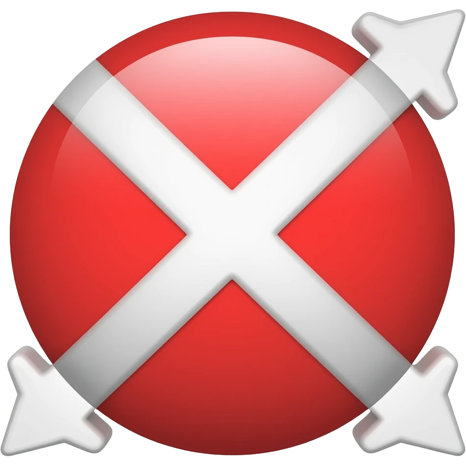 Red filled circle with white X, arrow on end points of X emoji